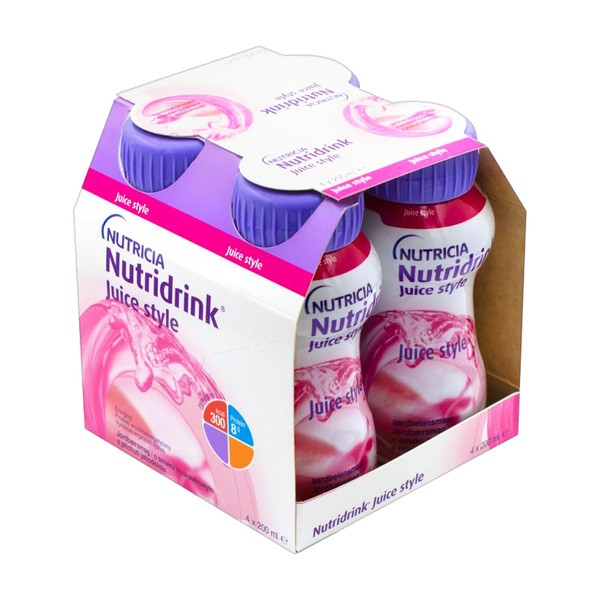Nutridrink Juice Style, płyn o smaku truskawkowym, 4 x 200 ml