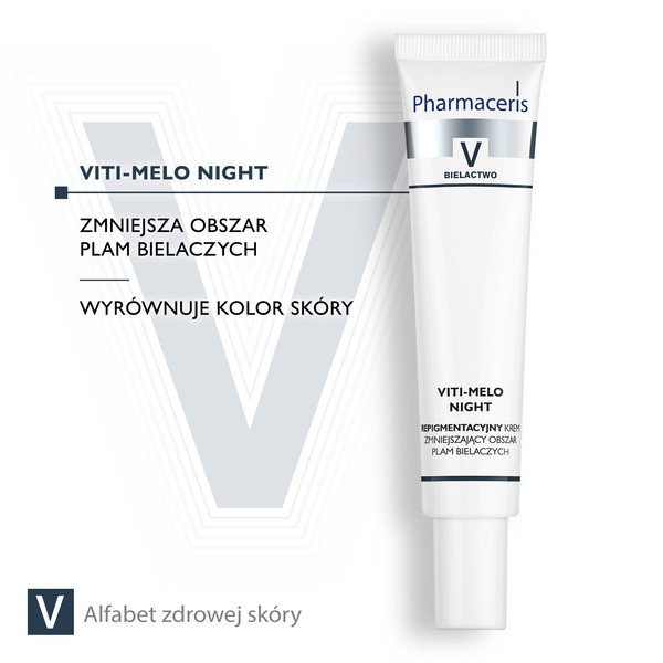 Pharmaceris V Viti-Melo Night, repigmentujący krem zmniejszający obszar plam bielaczych, do twarzy i ciała, 40 ml