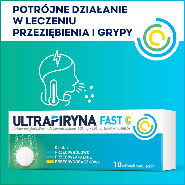 Ultrapiryna Fast C, 500 mg+250 mg, tabletki musujące, 10 szt.