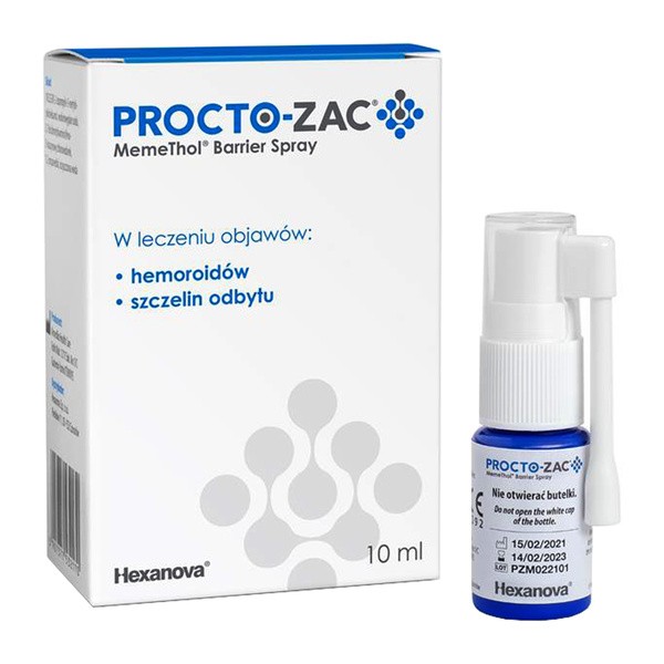 Procto-Zac MemeThol Barrier Spray, na hemoroidy i szczeliny odbytu, 10 ml