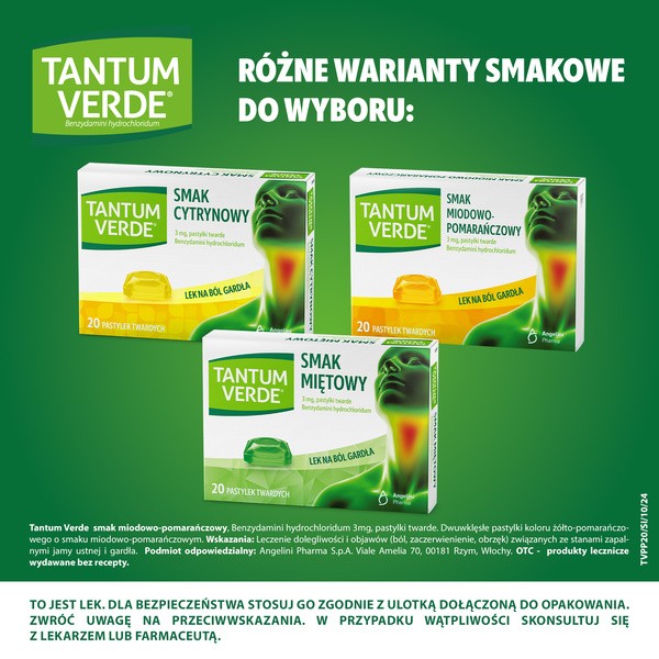 Tantum Verde smak miodowo-pomarańczowy, 3 mg, pastylki twarde, 20 szt.