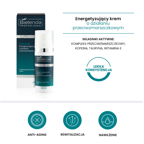 Bielenda Professional SupremeLab For Man, energetyzujący krem o działaniu przeciwzmarszczkowym, 50 ml