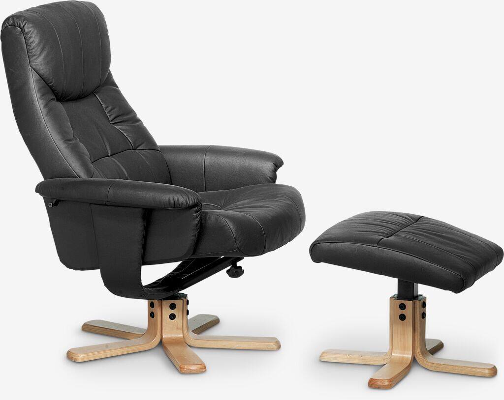 HUNDSLUND HUNDSLUND lænestol med skammel, sort imiteret læder