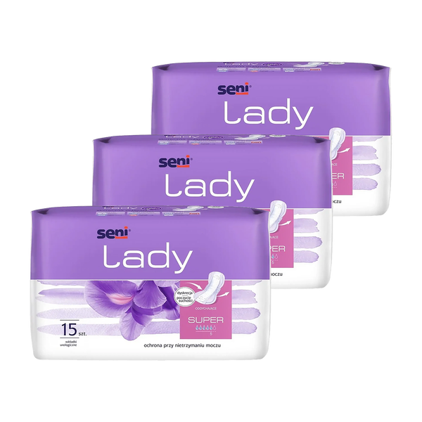 Zestaw 3 x Seni Lady, wkładki urologiczne, super, 15 szt.