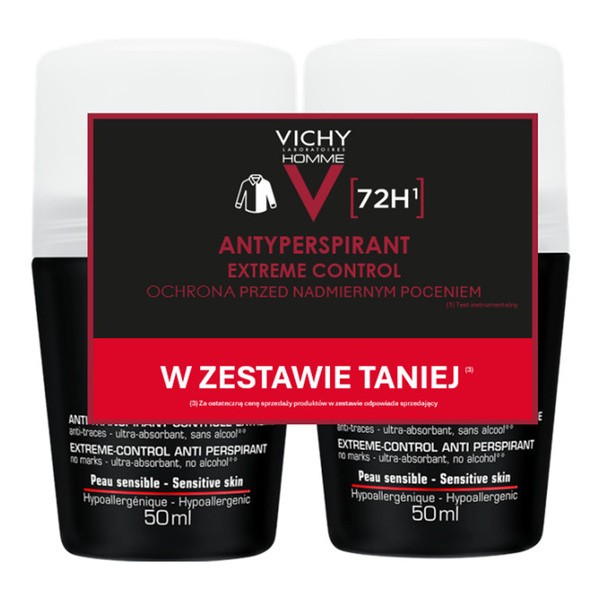Zestaw 2 x Vichy Homme, antyperspirant w kulce 72 h, 50 ml