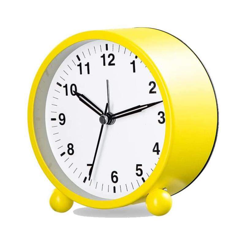Sveglia silenziosa da comodino, senza ticchettio, a batteria, con luce notturna per camera da letto e ufficio (giallo limone)