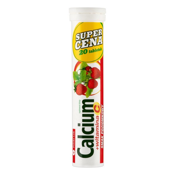Calcium + witamina C, tabletki musujące o smaku poziomkowym, 20 szt.