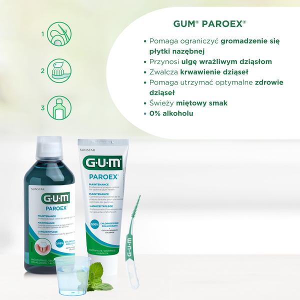 Gum Paroex 0.06%, antyseptyczna pasta do zębów na krwawiące dziąsła, 75 ml