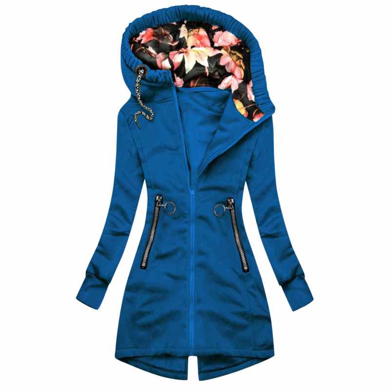 Plus Size Women Jacket Fashion Floral Print Hooded Coat Zipper Pocket Long Sleeve Sport Kуртка Autumn Winter hoodies manteau