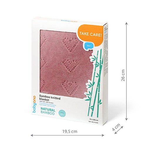 Babyono, Kocyk dzianinowy, bambusowy, różowy, 1 szt.