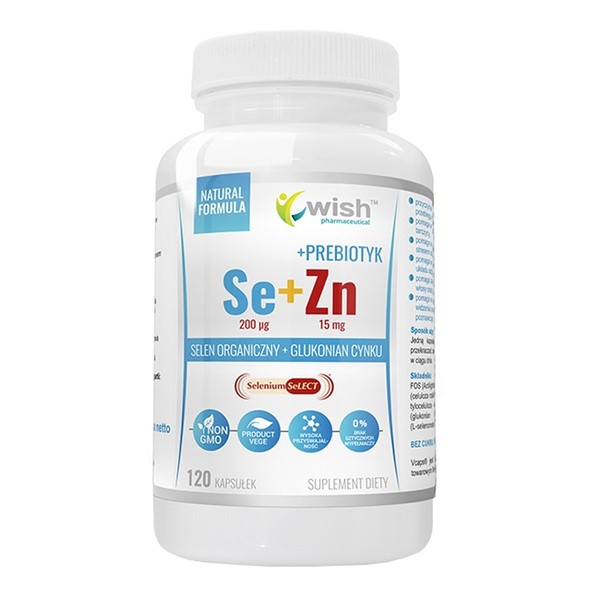 Wish, Selen 200 µg + cynk 15 mg + prebiotyk, kapsułki, 120 szt.