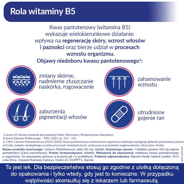 Calcium pantothenicum Jelfa, 100 mg tabletki, 50 szt.