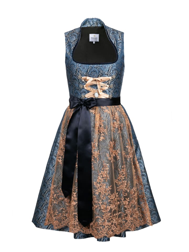 Edelnice Midi Dirndl 2-teilig Stehkragen Estelle in blau günstig kaufen