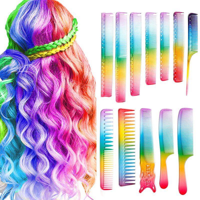6Style Anti Static Rainbow Hair Comb Double Head Entangled Heat Resistant Temperature Straight Comb Pro Salon Hair Styling Tool