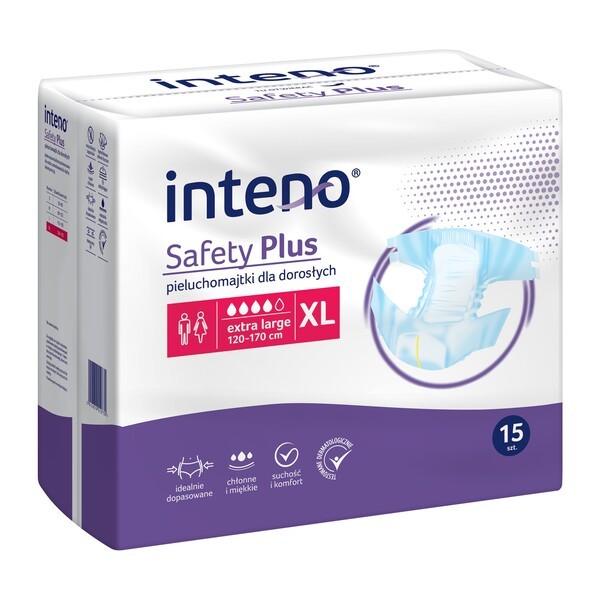 Inteno Safety Plus, pieluchomajtki dla dorosłych, XL, 15 szt.
