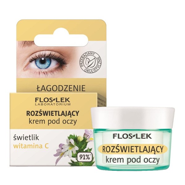 Flos-Lek Laboratorium, rozświetlający krem pod oczy świetlik i witamina C, Łagodzenie, 15 ml