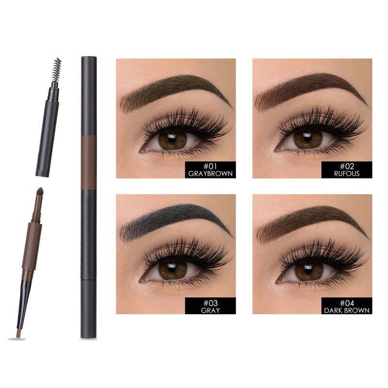 Lápis de Sobrancelha Automático 3 em 1 à Prova d'Água Profissional Natural Preto e Marrom para Sobrancelhas - Longa Duração
