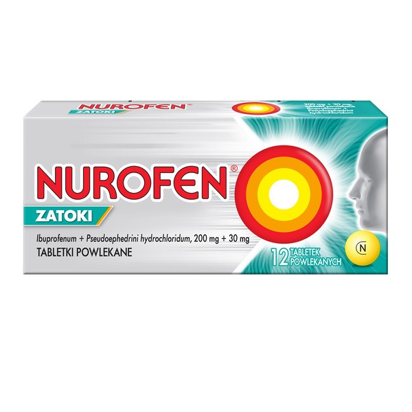 Nurofen Zatoki, 200 mg + 30 mg, tabletki powlekane,12 szt.