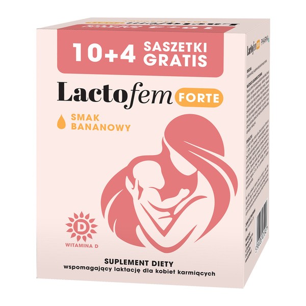 Lactofem Forte, saszetki z proszkiem, smak bananowy, 14 szt. (10 szt. + gratis 4 szt.)