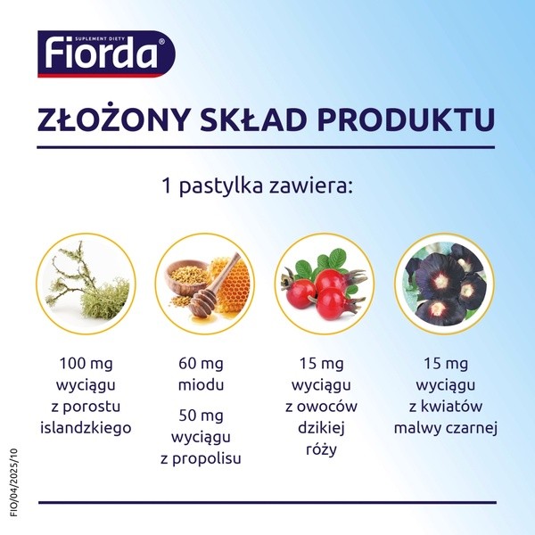 Fiorda Propolis, pastylki do ssania, smak miodu i propolisu, 30 szt.