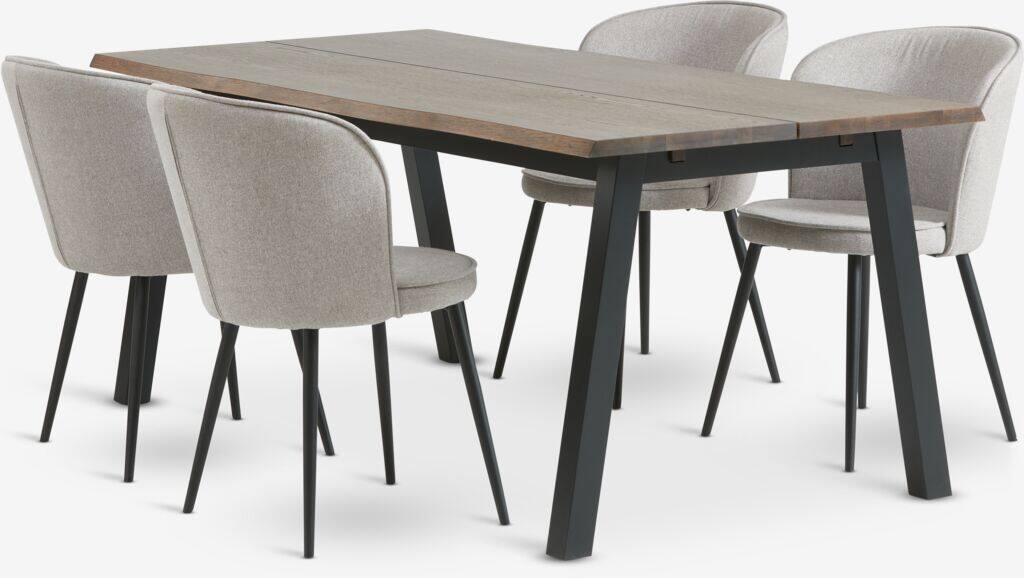 SKOVLUNDE RISSKOV SKOVLUNDE L200 bord mørk eg 4 stole RISSKOV lysegrå
