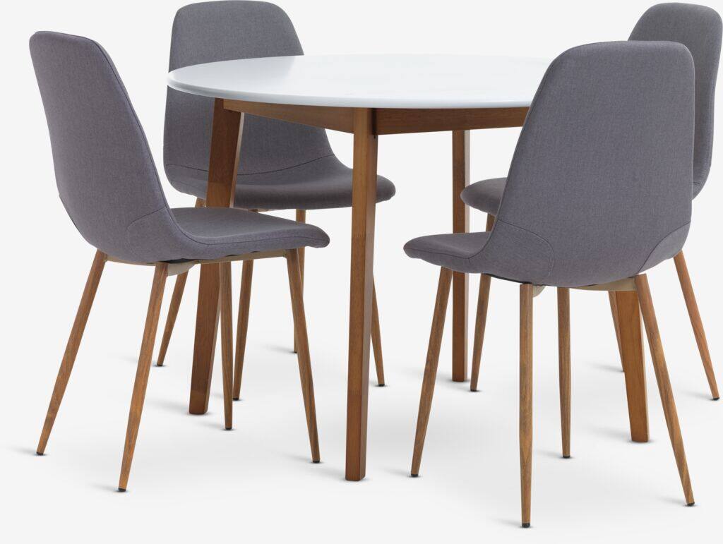 JEGIND JONSTRUP JEGIND Ø105 bord hvid 4 JONSTRUP stol grå/eg