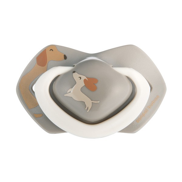 Canpol Babies, Smoczek silikonowy Light Touch 0-6 m sumetryczny, dogs, 2 szt.