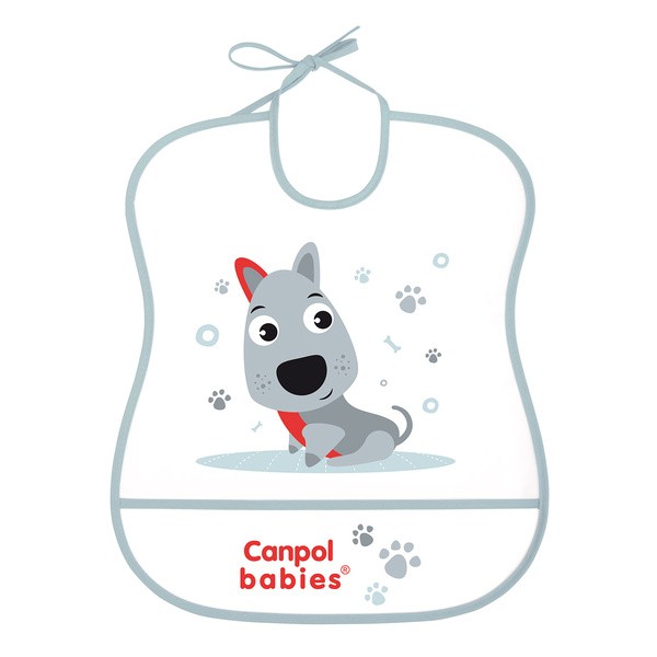 Canpol Babies, śliniak zmywalny miękki CUTE ANIMALS piesek, szary, 1 szt.