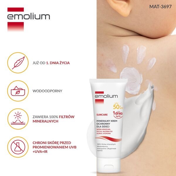 Emolium Suncare, mineralny krem ochronny, SPF 50+, 50 ml