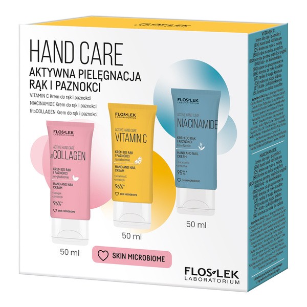 Flos-Lek, Zestaw Hand Care Aktywna Pielęgnacja Rąk i Paznokci, krem do rąk fitoCollagen, 50 ml + krem do rąk Vitamin C, 50 ml + krem do rąk Niacinamide, 50 ml