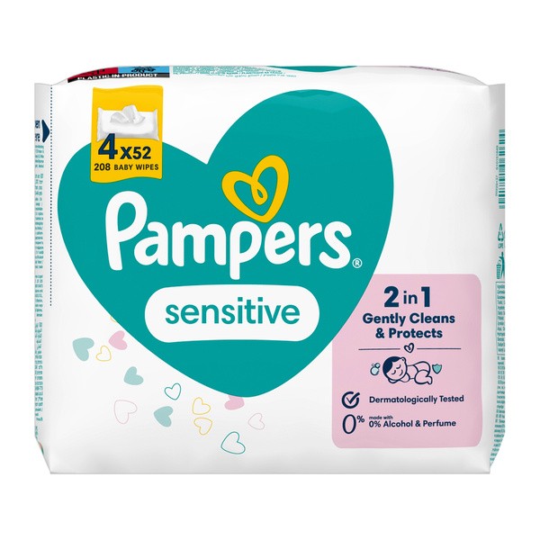 Pampers Sensitive, chusteczki nawilżane dla niemowląt, 4 x 52 szt.
