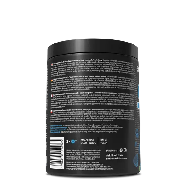 Skill Nutrition Pre-Workout, proszek, smak blue raspberry, 400 g