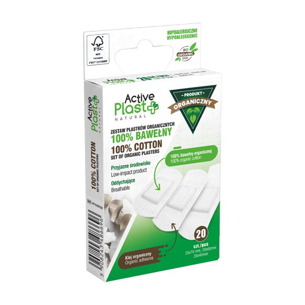 Plastry ActivePlast Natural, 100% bawełny organicznej, mix, 20szt.