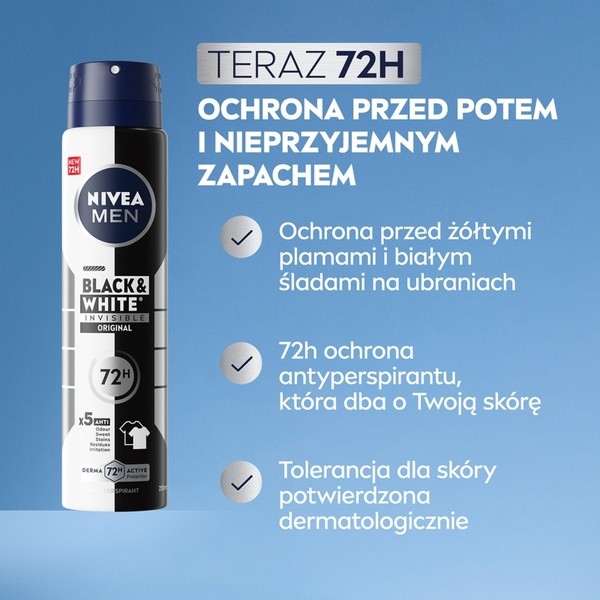 Nivea Men Invisible Original Black & White, antyperspirant dla mężczyzn, spray, 250 ml