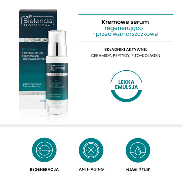 Bielenda Professional SupremeLab For Man, kremowe serum regenerująco-przeciwzmarszczkowe, 30 ml
