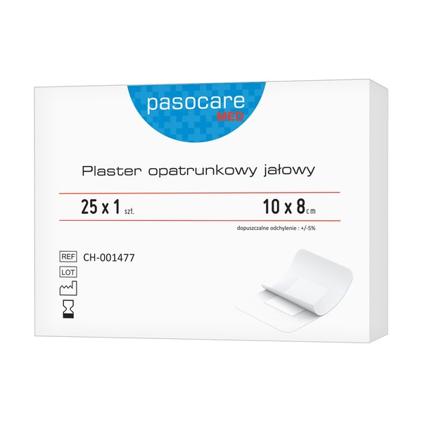Pasocare Med, plaster opatrunkowy, jałowy, 10 cm x 8 cm, 25 szt.