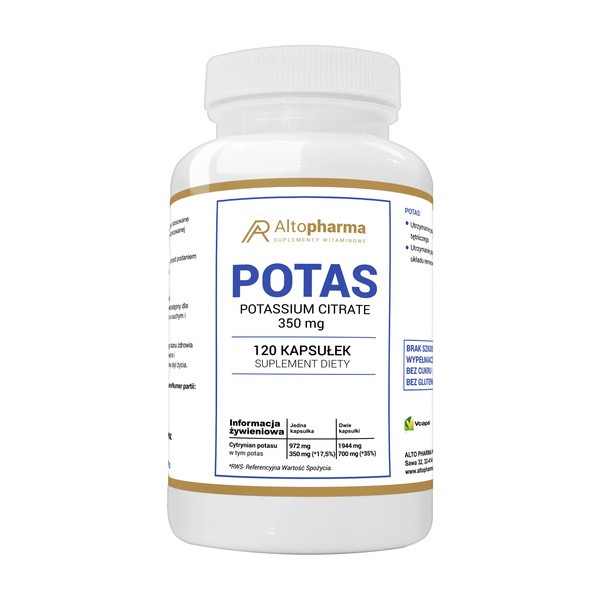 Potas Cytrynian potasu 350 mg, kapsułki, 120 szt.