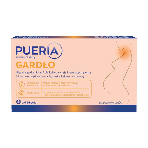 Pueria Gardło, pastylki miękkie, smak miodowo - cytrynowy, 15 szt.