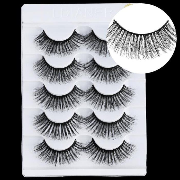 5 Paar 6D-kunstnertswimpers – Natuurlijke, kruislings geplaatste wimpers – Lang en speels (messy look) – Voor make-up en extensions