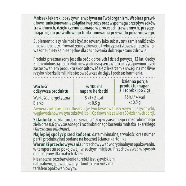 ZIELNIK DOZ Mniszek lekarski, zioła do zaparzania, 2 g, 30 saszetek