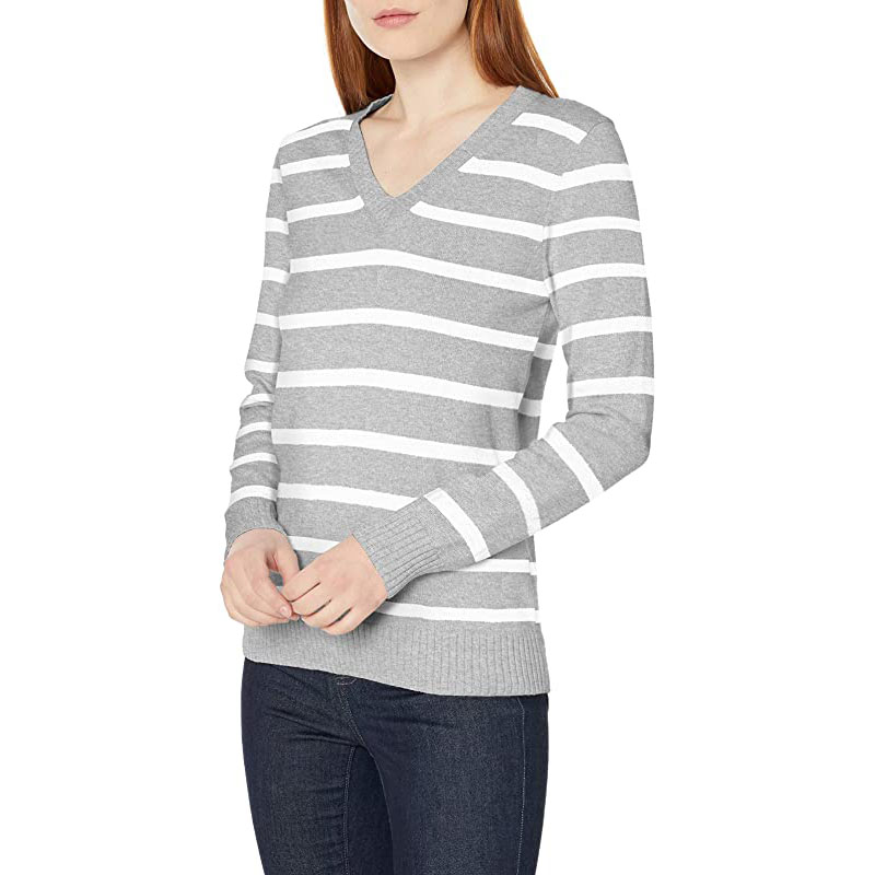 Sweter damski Essentials z długim rękawem i dekoltem w serek, 100% bawełny