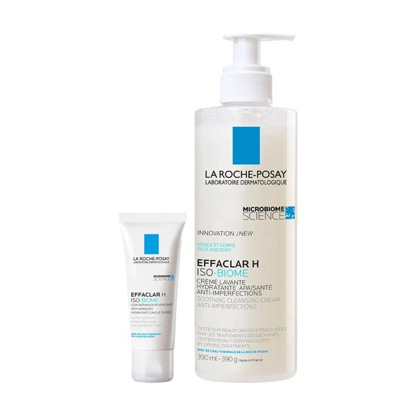 Zestaw La Roche-Posay Effaclar H ISO-Biome, krem nawilżający do twarzy, 40 ml + kojący krem myjący, 390 ml