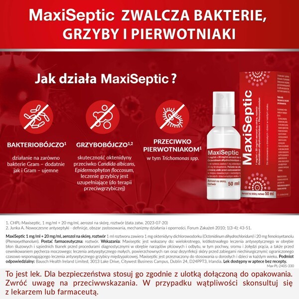 Maxiseptic, 1 mg/ml + 20 mg/ml, aerozol na skórę, 50 ml
