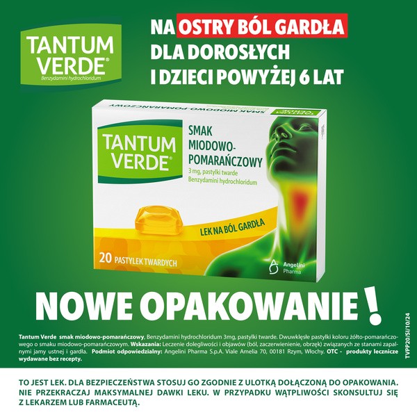Tantum Verde smak miodowo-pomarańczowy, 3 mg, pastylki twarde, 20 szt.