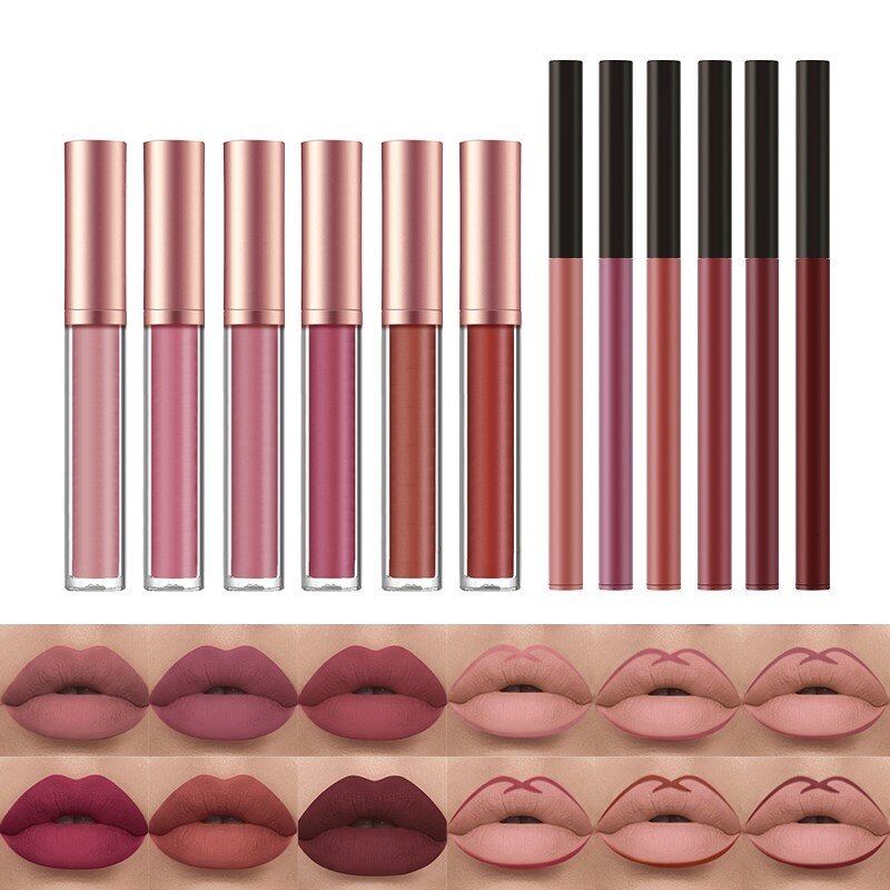 Conjunto de Maquiagem com 12 Peças: Batom Matte Aveludado, Batom à Prova d'Água, Longa Duração, Gloss Labial Não Transferível, Cosmético TSLM1