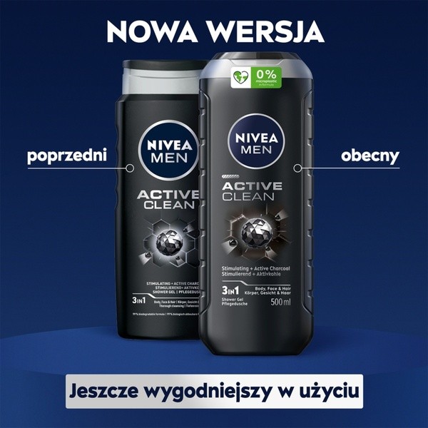 Nivea Men, żel pod prysznic 3w1, Active Clean, 500 ml