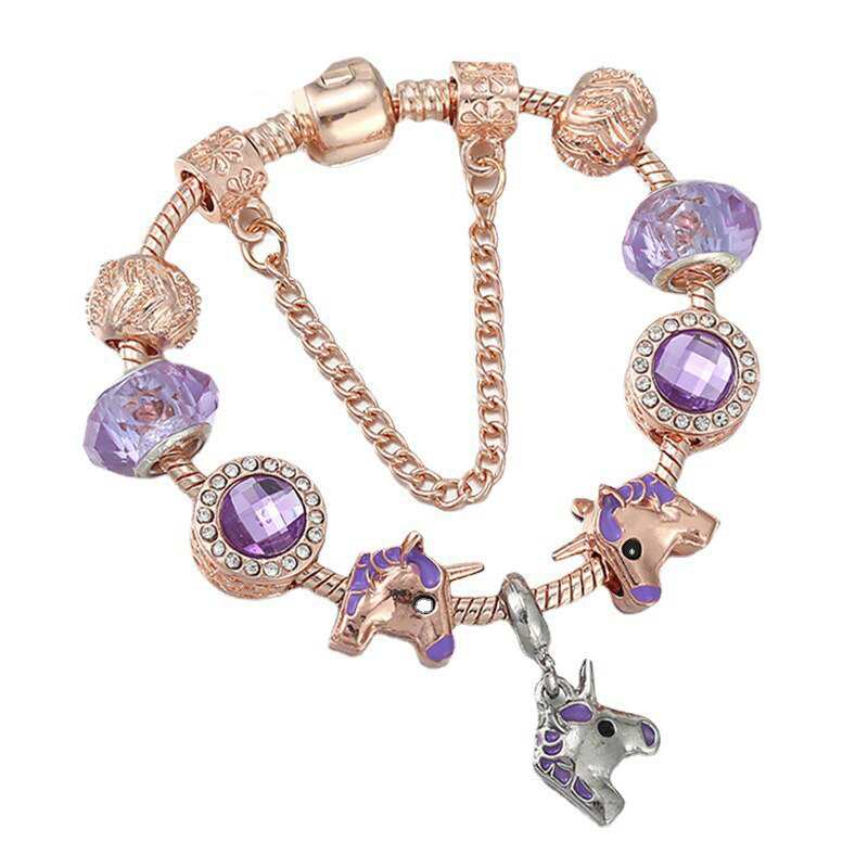 New Arrival sliczne jednorozec zawieszki pasuje Rose damski lancuszek typu wezyk Charm bransoletka dla kobiet moda marka kreskowka bizuteria prezent
