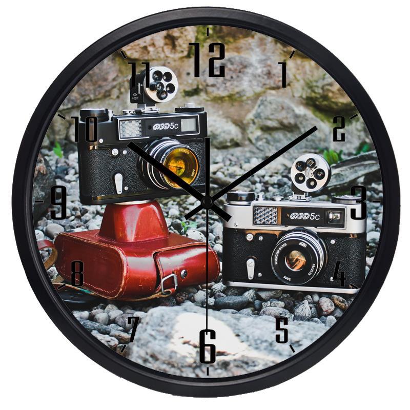 Retro camera wandklok, trendy, stil, groot formaat, wandklok met echte foto, woondecoratie