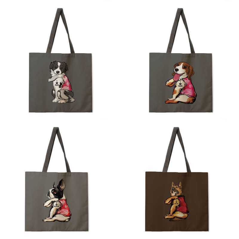 J'adore les sacs en lin pour femmes à imprimé pattes de chien, les sacs bandoulière pour femmes et les sacs de courses pliables pour les activités de plein air.