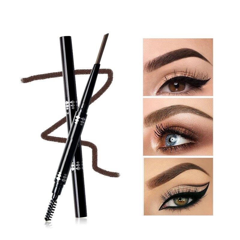 Lápis de Sobrancelha com 5 Cores, Rotação Automática, Natural e Durável, À Prova D'Água, Ponta Dupla e Pincel.